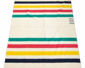 Lot C1 Hudsons Bay Company Wool Blanket with MultiColor Stripes Made in