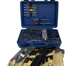 Lot C91 Craftsman Socket and Tool Set with Seven Pairs of Work Gloves