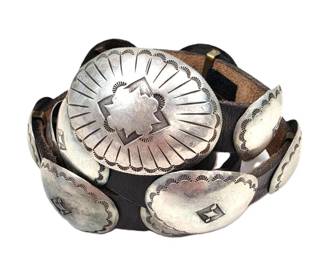 Lot C18 Vintage Southwestern Concho Belt HandStamped SilverTone
