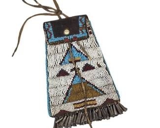 Lot C17 Antique Plains Native American Beaded StrikeaLight Pouch w Tin