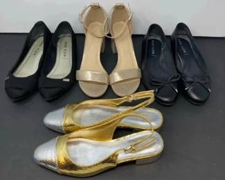 Lot Of 4 Shoes Black Anne Klein Ballet Flats And Gold J. Crew Chinese Laundry Heels