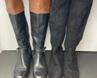 Two Pairs Of Womens Boots Black Suede And Black And Brown Leather