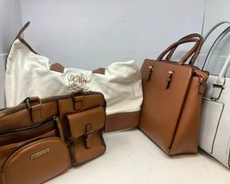 Four Womens Large Handbags Including Calvin Klein, White Mountain, and Primark