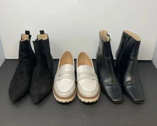 Lot of 3 Pairs of Womens Shoes Black Boots and White Lug Sole Loafers Journee Collection