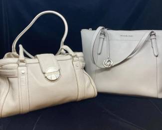 Two Large Michael Kors Handbags Cream Leather Satchel Gray Tote