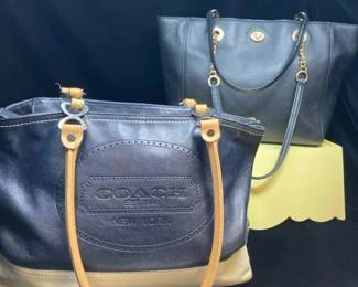 Two Large Coach Leather Tote Handbags With Shoulder Straps