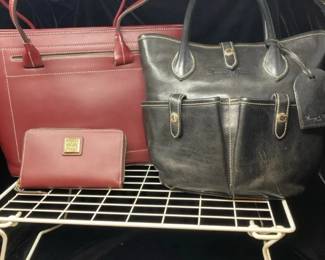 Dooney Bourke Black Leather Handbag Red Leather Tote With Matching Wallet 3 Pieces