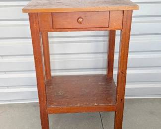 90 VintageWoodenSideTablewithDrawerandCasters
