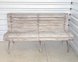 1 HeavyWeatheredSlattedWoodCastIronGardenBench