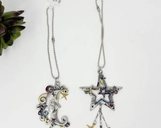 71 TwoCelestialEnamelMetalPendantsCharms