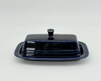 170 VintageHomerLaughlinUSANavyBlueCeramicButterDish