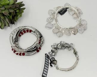 147 SilverToneCharmBeadedBraceletTrio