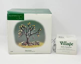73 Dept56VillageFieldstoneWallAppleTreeSetJackoLanterns