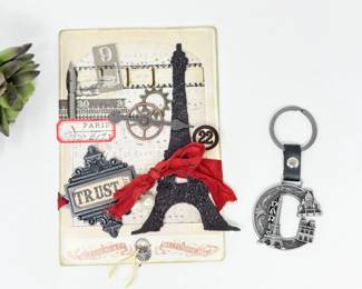 100 ParisThemedMixedMediaCardKeychain