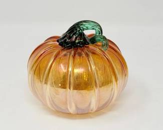 12 HandblownAmberGlassPumpkinwithGreenStem