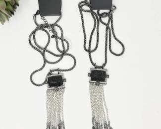 56 CatherinesGunmetalToneTasselNecklacePair