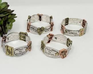 44 LotofFourMixedMetalReligiousStretchBracelets