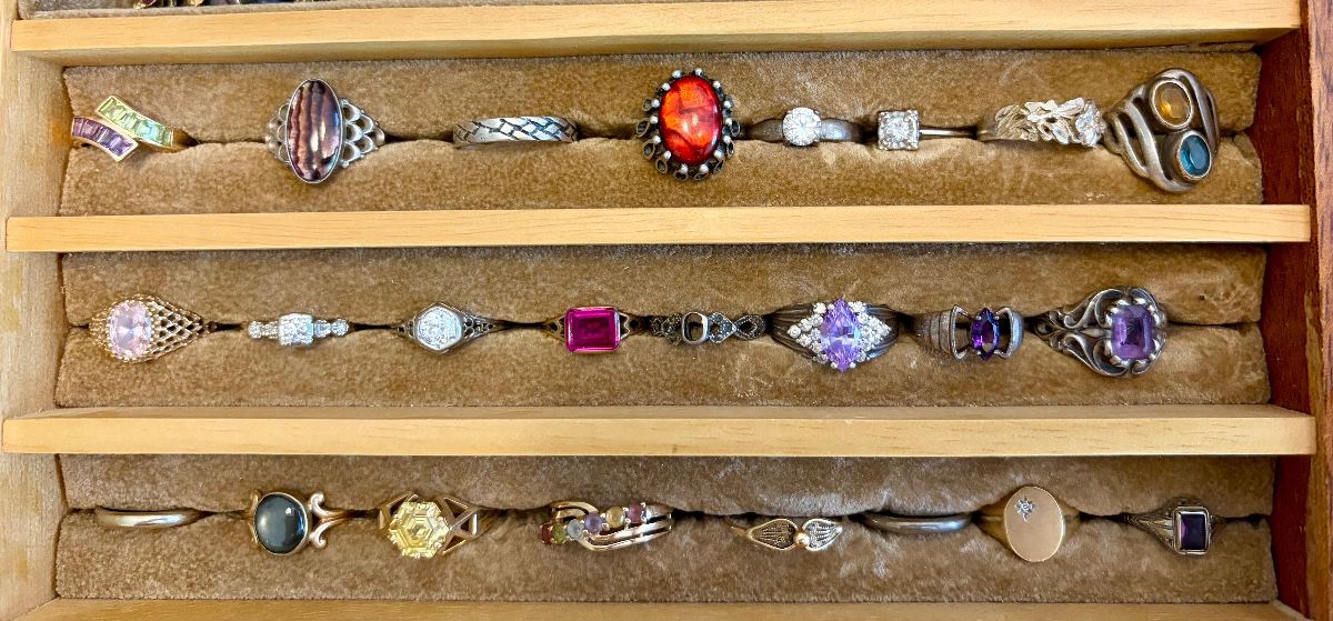 Vintage Rings, Gold, Sterling, Gem Stones, Diamonds.