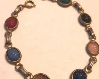 7.5 Scarab Link Bracelet with Multicolor Carved Stones