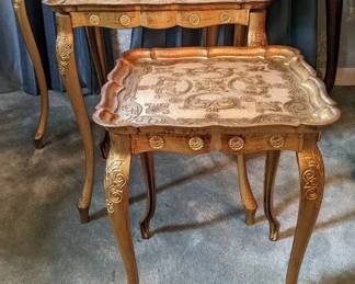 Vintage Italy Nesting Tables Set of 3 with Ornate FlorentineStyle Tops