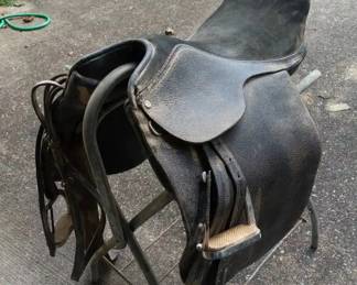 Saddle 1 Used Black English Saddle with Stirrups