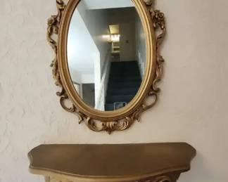Ornate Oval Wall Mirror with Matching Decorative Shelf
