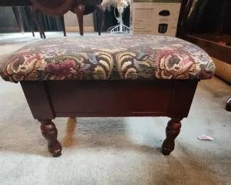 Upholstered Storage Stool with Hinged Lid Wood Base