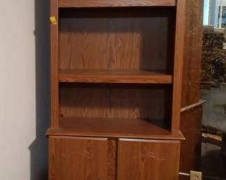 Tall Wood Bookcase with Lower Cabinet Storage