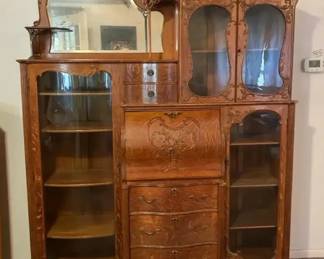 Antique Oak SidebySide Secretary Desk Curio Cabinet