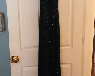 Scala Black Evening Gown with Teal Beading Sequins. Size large.