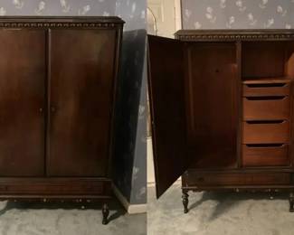 Antique or at least Very Vintage Wardrobe with Interior Drawers Ornate Trim
