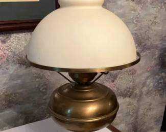 Vintage Brass Table Lamp with White Glass Shade