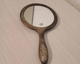 Ornate VintageStyle SilverTone Hand Mirror