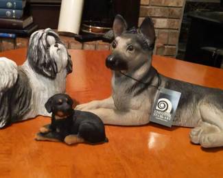 Trio of Decorative Dog Figurines German Shepherd, Rottweiler Shih Tzu