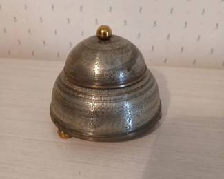Vintage SilverTone Dome Music Box with Decorative Etching