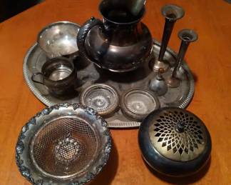 11Piece SilverTone Serving Tableware Lot Bowls, Strainer More