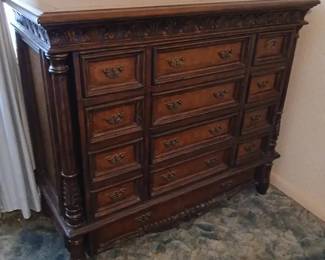 Ornate 12Drawer Wood Dresser with VelvetLined Drawers