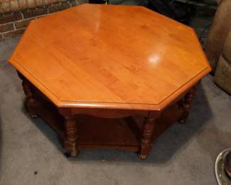Octagonal Wood Coffee Table with Lower Shelf