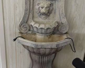 Ornate Lion Head Wall Fountain with Basin