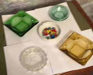 Set of 5 Vintage Glass Ashtrays Colorful Chinoiserie Accent