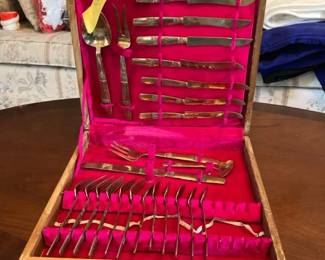 Vintage Kee Teck Jewelry Thailand Flatware Set with Teakwood Case