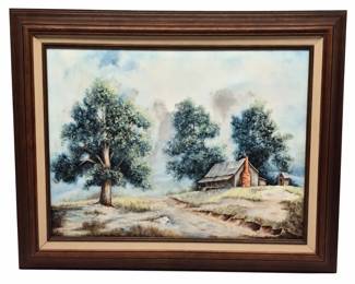 Woodenframed landscape on white
