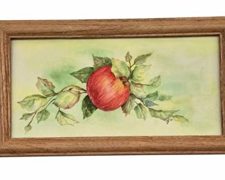 Woodframed apple watercolor on white