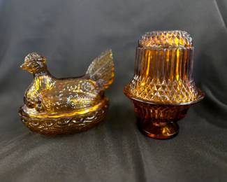 Beautiful hen on a nest & Fairy lamp