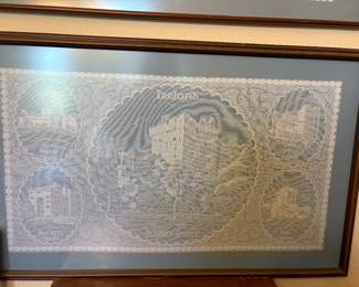 Framed Lace from Ireland Castles Blarney Cahir Ross Cashel Bunratty