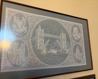 Framed Vintage 20 Point Nottingham Lace London 