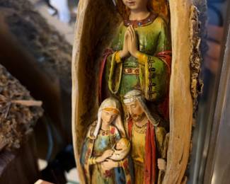 Vintage  Carved Nativity Angel with Holy Family