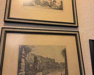 Vintage Framed Giovanni Battista Piranesi Etchings Prints Rome