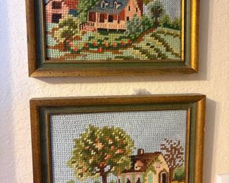 Four Framed Needlepoint art 