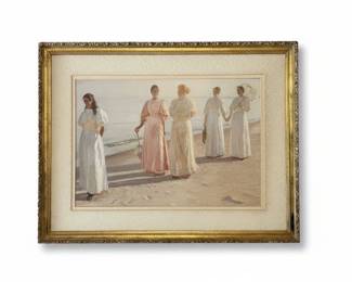 Vintage Beach Scene Framed Print
